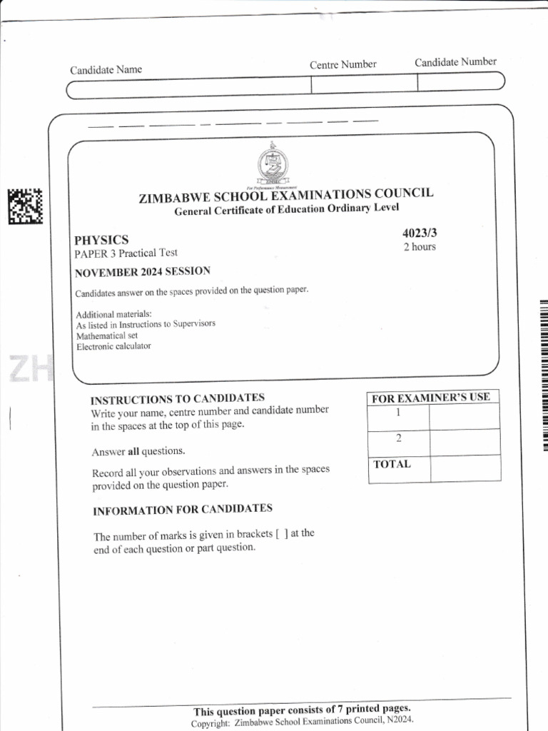 O Level Physics Practical Exam Paper 3 | PDF | Incandescent Light Bulb ...