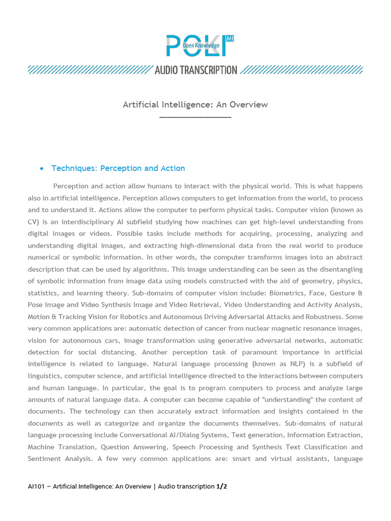 Overview of AI Techniques and Applications | PDF | Computer Vision ...