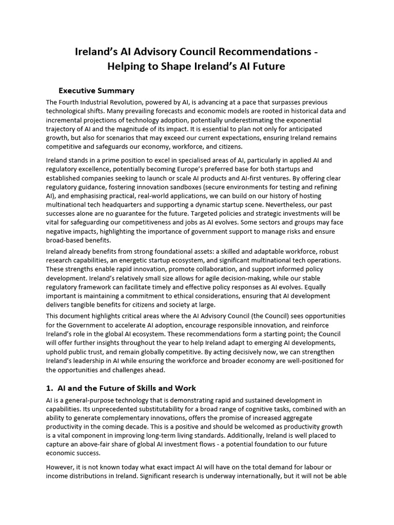 Ireland's AI Council Recommendations for Growth | PDF | Artificial ...