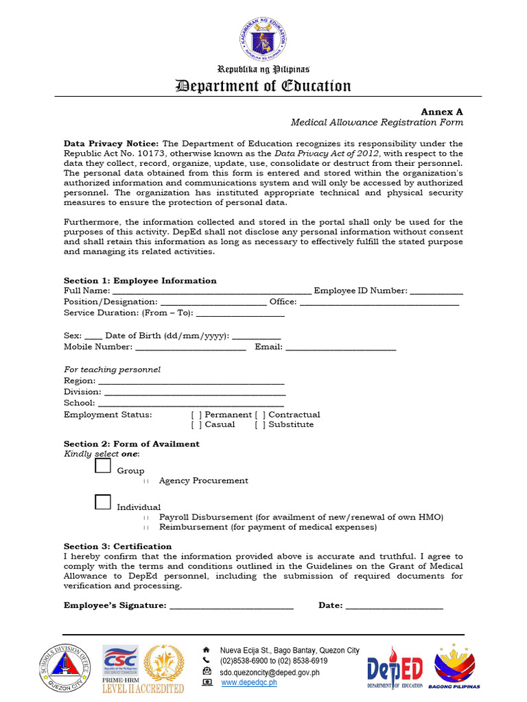 Medical Allowance Registration Form | PDF | Privacy | Justice
