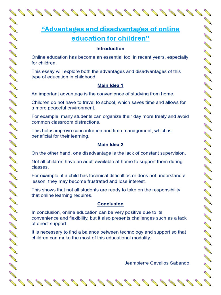 Online Education for Children: Pros and Cons | PDF