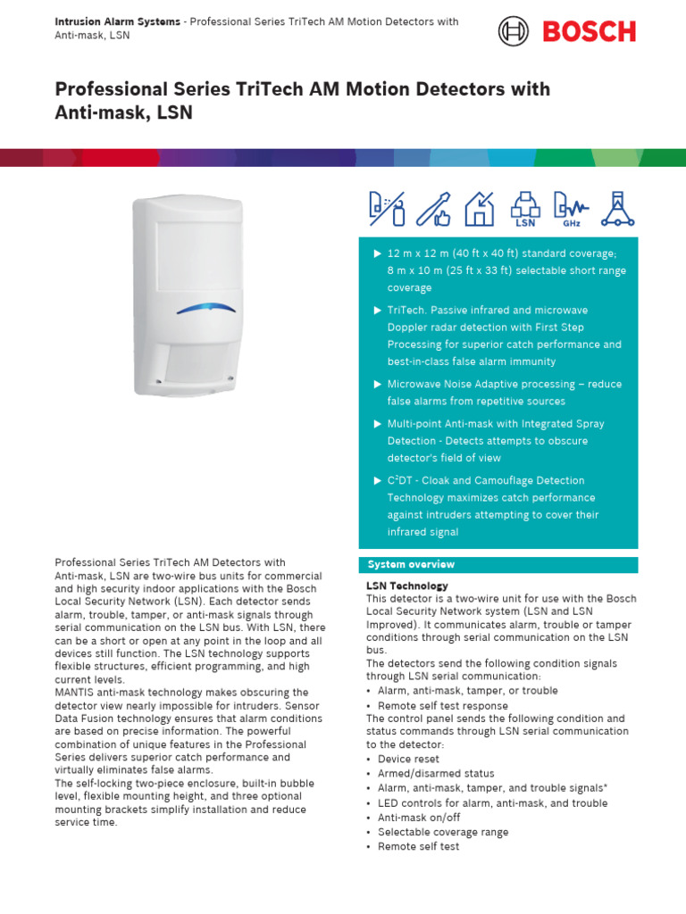 TriTech AM Motion Detectors Overview | PDF | Security Alarm | Sensor