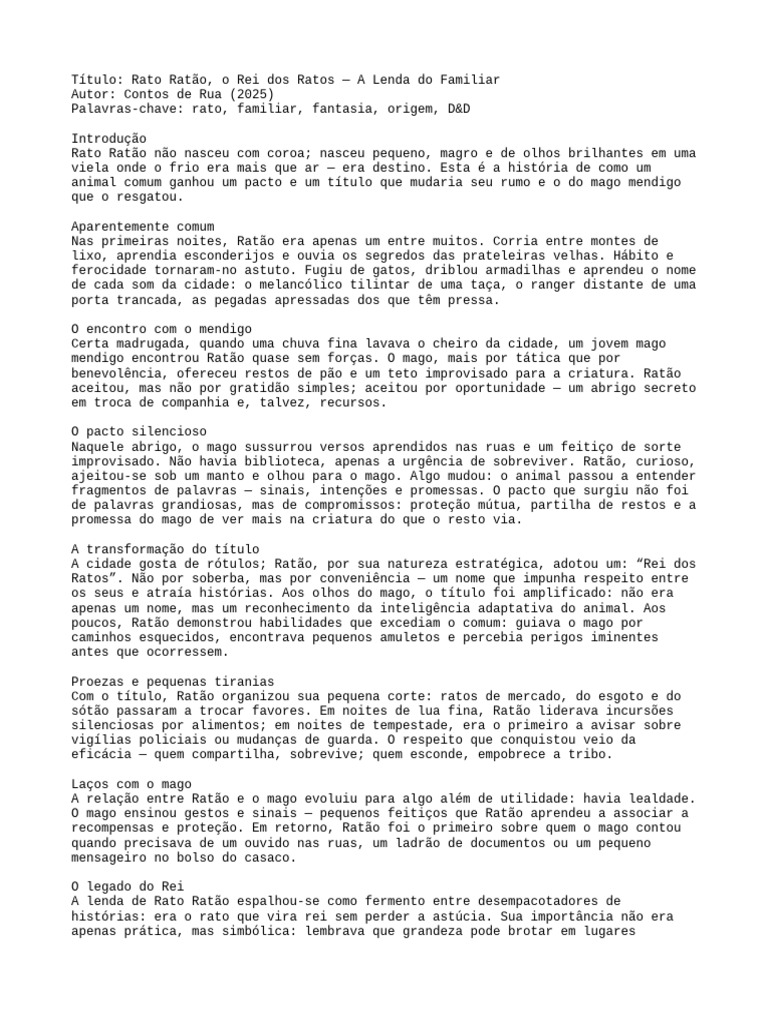 05 Rato Ratao Rei Dos Ratos Origem Do Familiar | PDF | Mágico (fantasia)