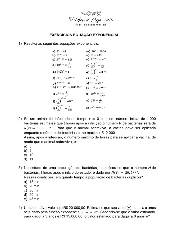 Exercícios de Equações Exponenciais | PDF