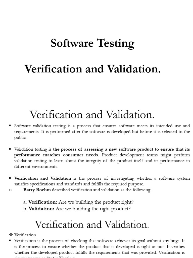 Software Verification and Validation Process | PDF | Software Testing ...