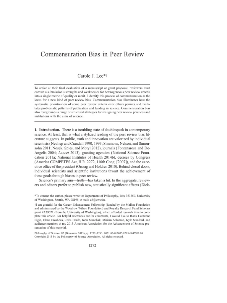 Commensuration Bias in Scientific Peer Review | PDF | National Science ...