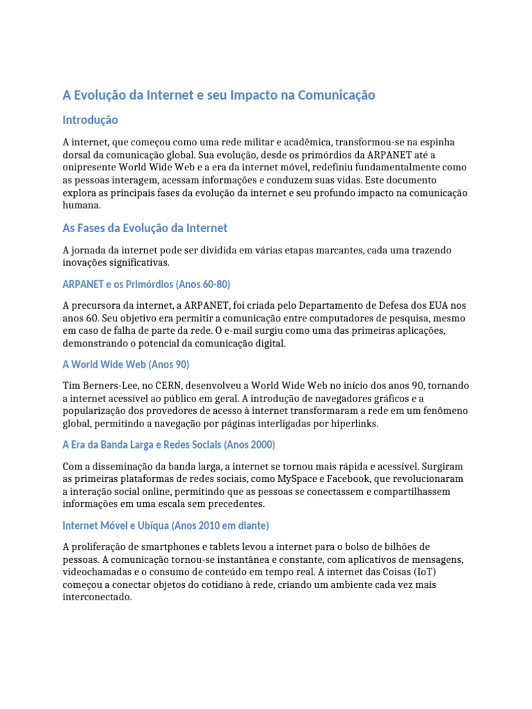 Impacto da Evolução da Internet na Comunicação | PDF | Internet ...