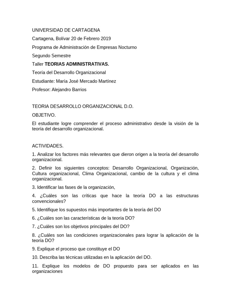 Teoría del Desarrollo Organizacional | PDF | Teoría | Sicología