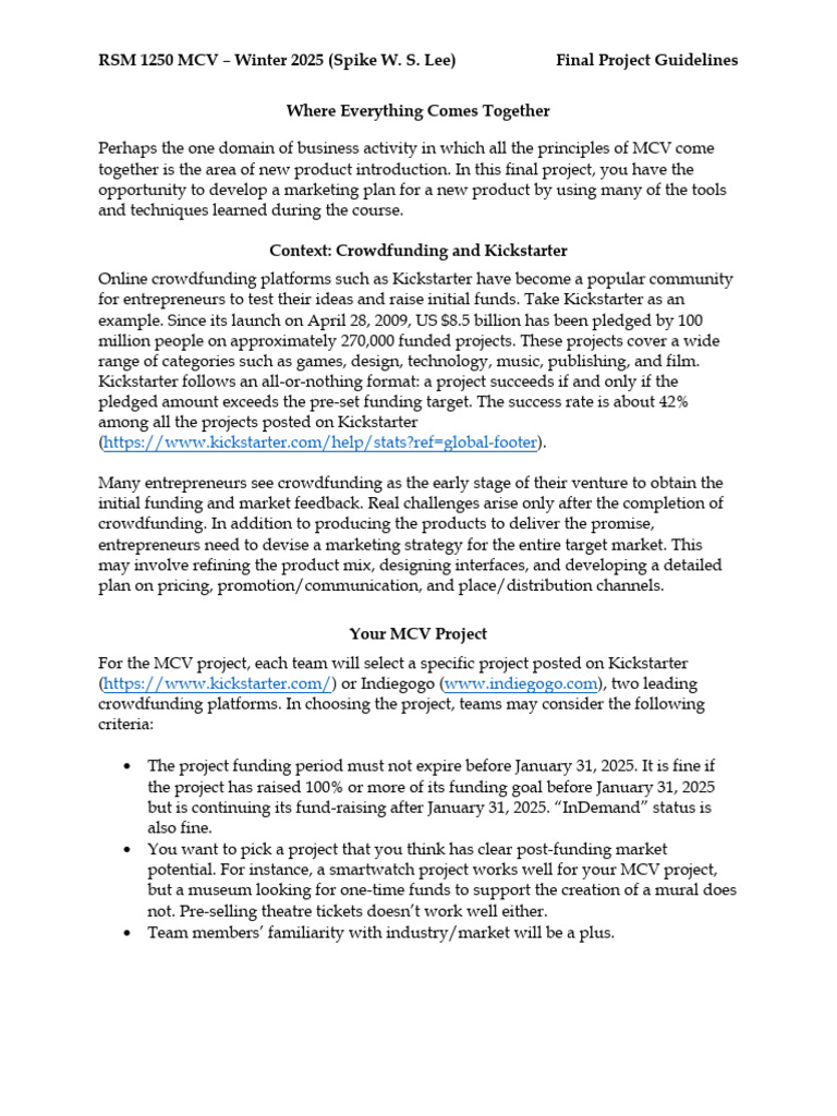Final Project 01 Guidelines | PDF | Marketing | Kickstarter