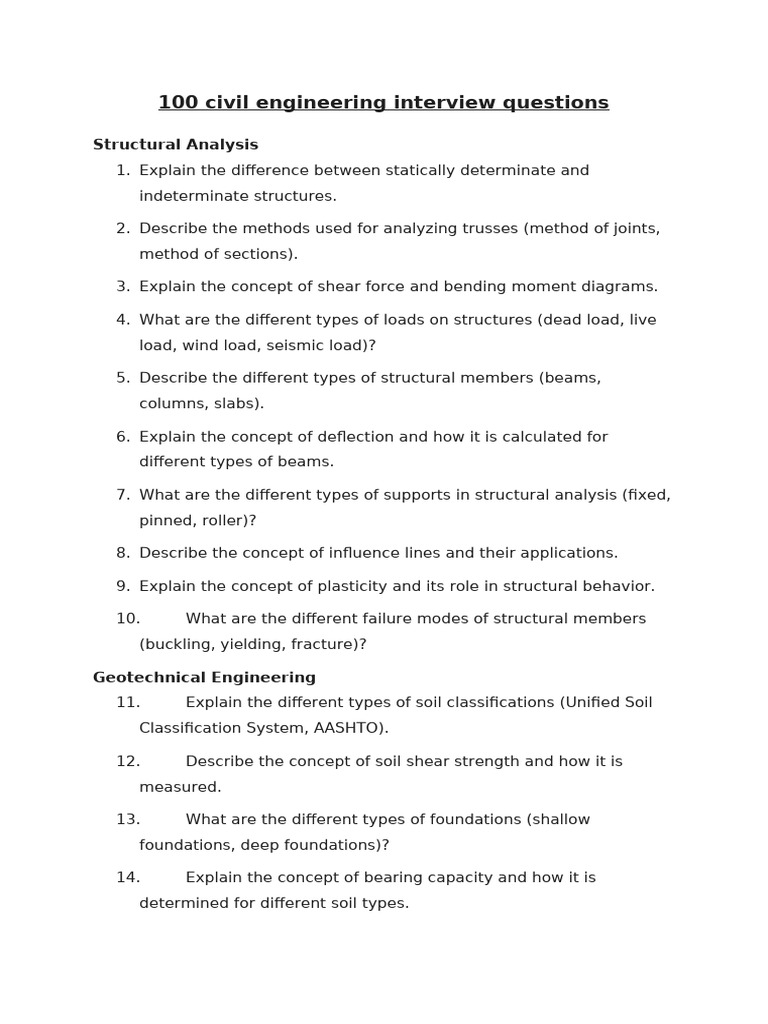 100 Civil Engineering Interview Questions | PDF | Concrete | Hydrology