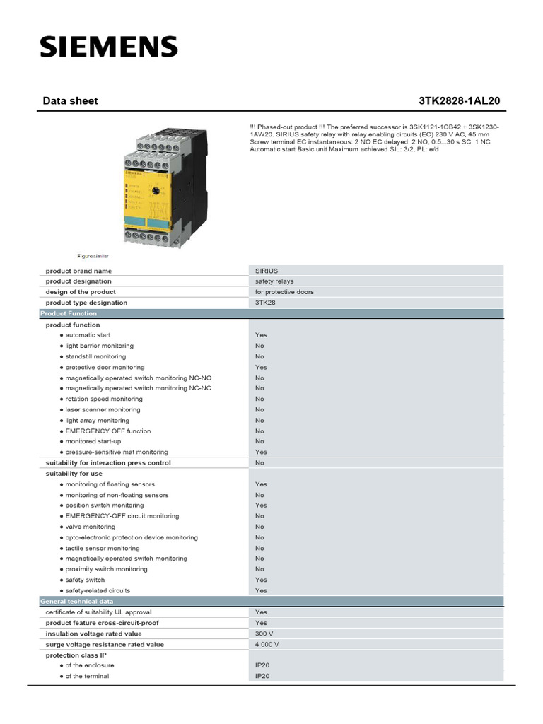 Siemens SIRIUS Safety Relay 3TK28201CB30 | PDF | Alternating Current ...