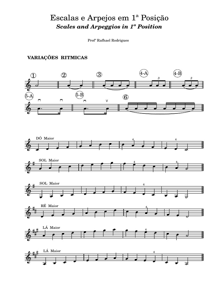 Escalas e Arpejos em 1ª Posição | PDF | Notação musical | Musicologia