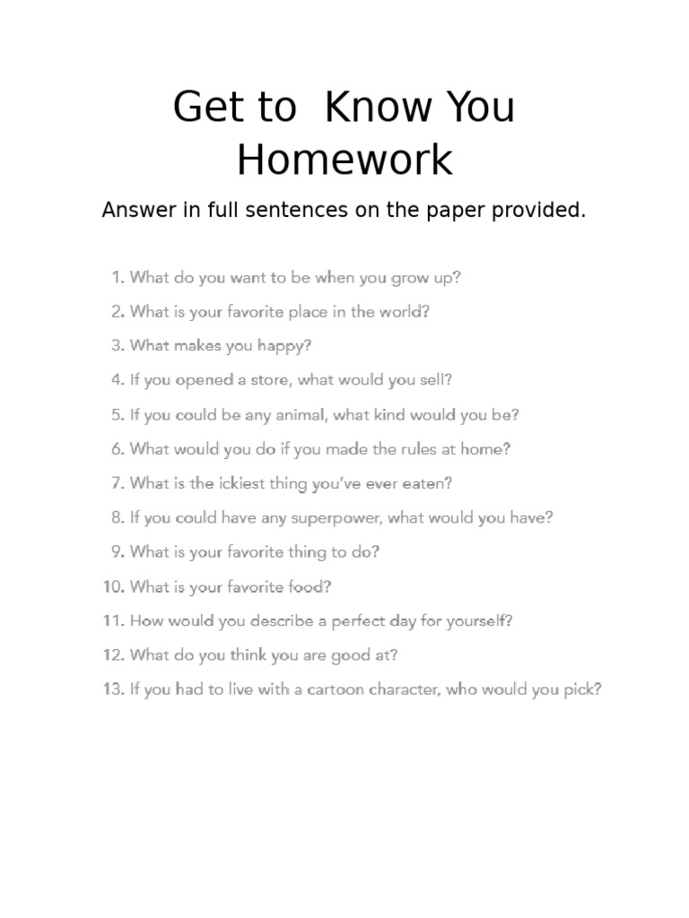 Get To Know You Homework | PDF