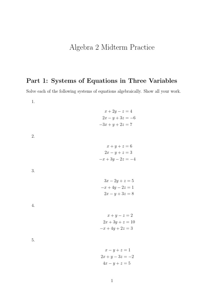 Algebra 2 Midterm Practice Guide | PDF