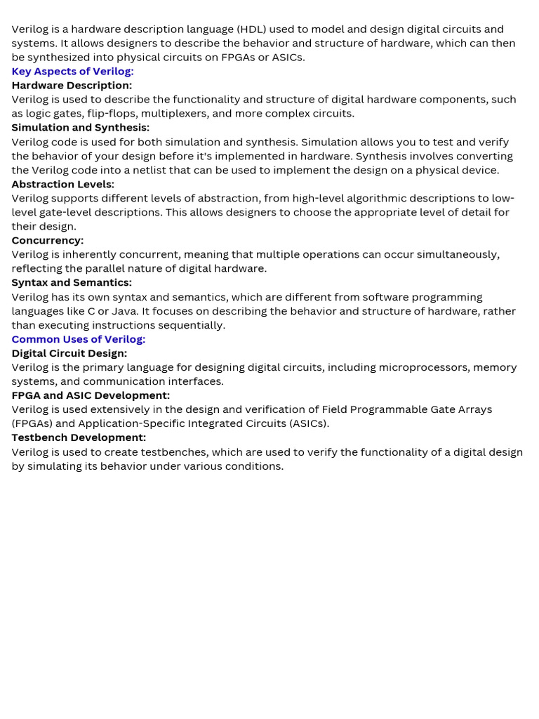 Verilog: Key Aspects of Digital Design | PDF