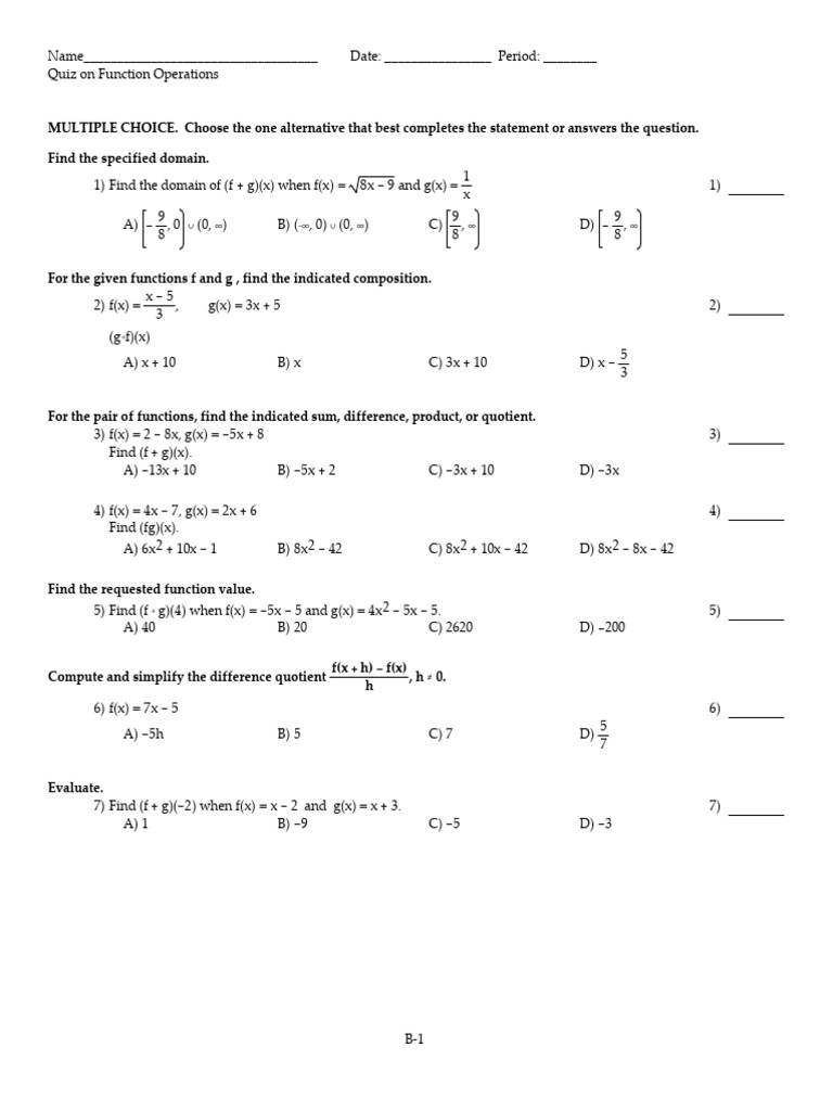 11-9-23 PreCal-R Function Test 2 | PDF | Function (Mathematics ...
