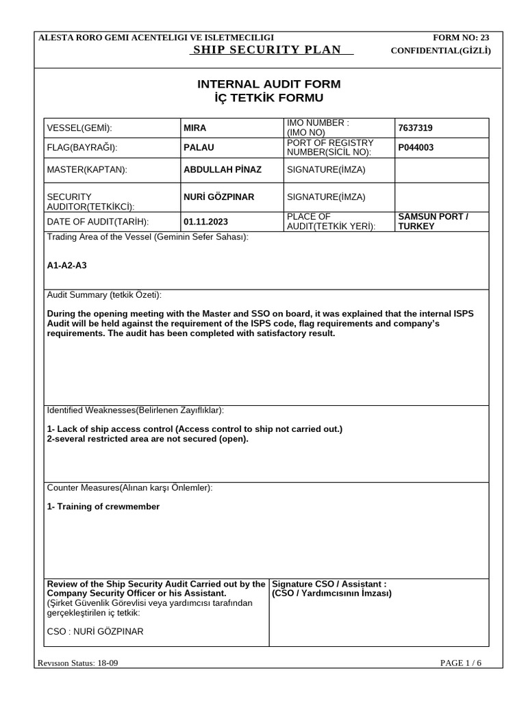 Form No-23 Internal Audit Form | PDF