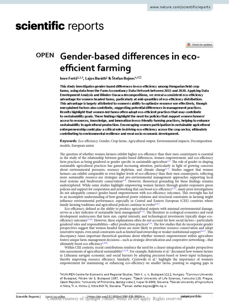 Gender Differences in Eco-Efficient Farming | PDF | Agriculture ...