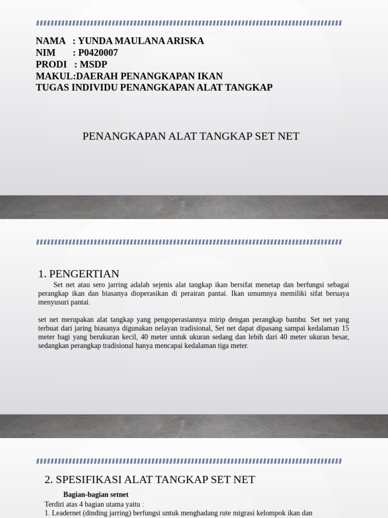 Alat Tangkap Ikan: Set Net dan Spesifikasinya | PDF