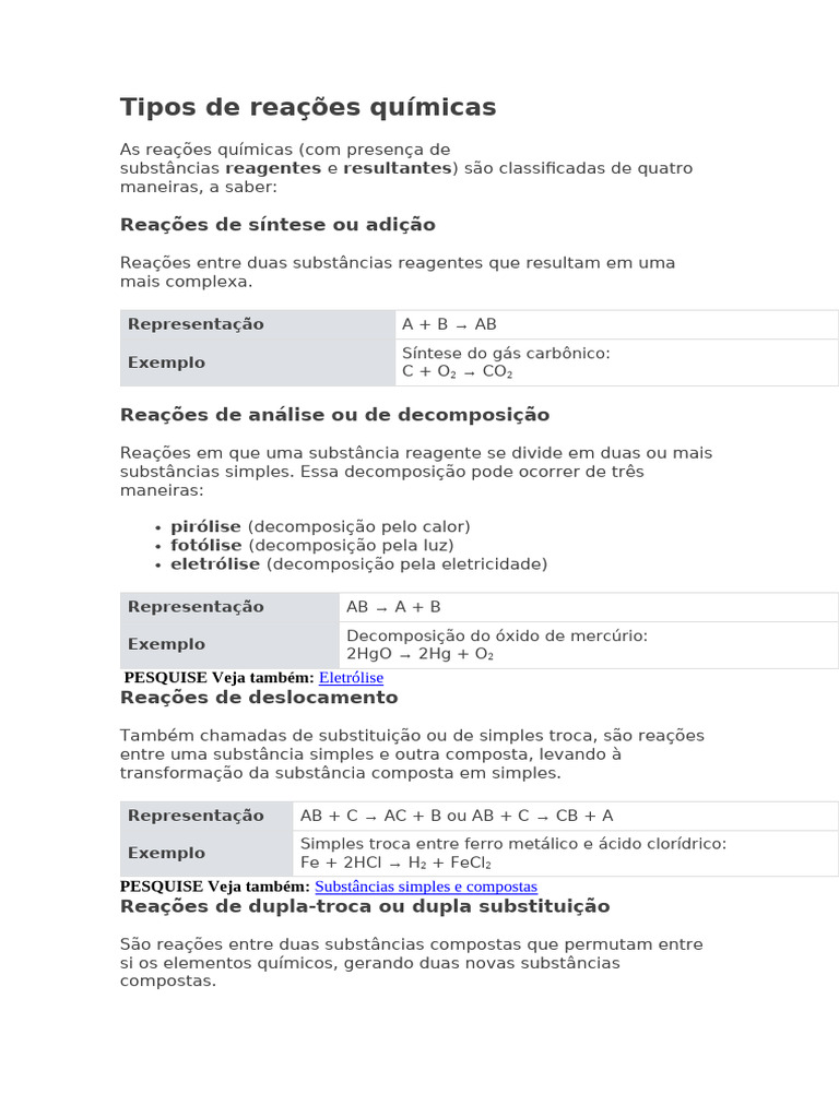 Classificação das Reações Químicas | PDF | Reações químicas | Química