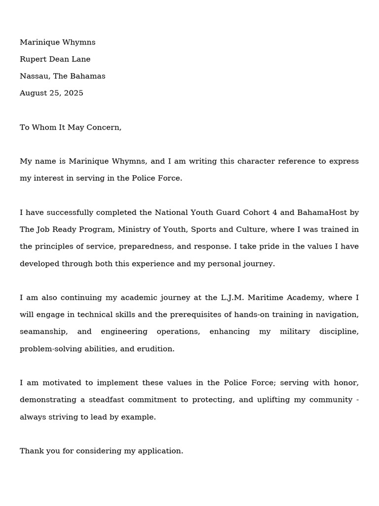 Character Reference for Police Application | PDF