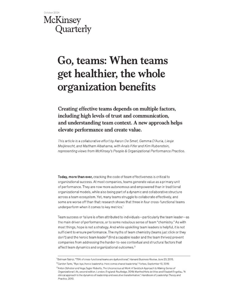 Go, Teams - When Teams Get Healthier, The Whole Organization Benefits | PDF