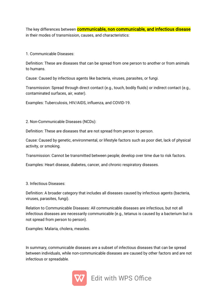 Communicable vs Non-Communicable Diseases | PDF | Infection | Pathogen