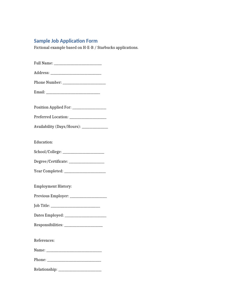 Sample Job Application Form Template | PDF