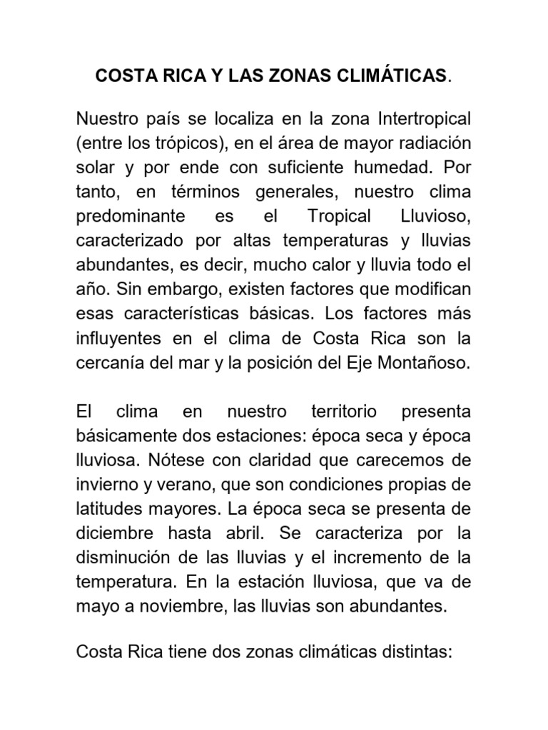 Climas y Zonas de Costa Rica | PDF | Clima | Zona tropical