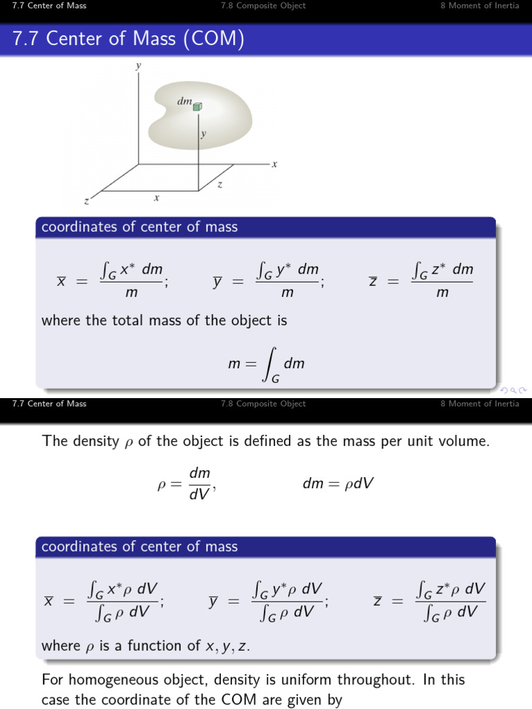 Center of Mass and Moment of Inertia | PDF | Geometry | Quantity