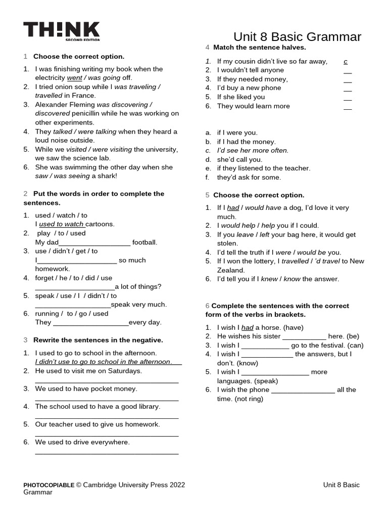 Unit 8 Basic Grammar Exercises | PDF | Syntax | Grammar