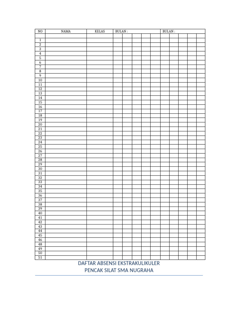 Daftar Absensi Pencak Silat SMA Nugraha | PDF
