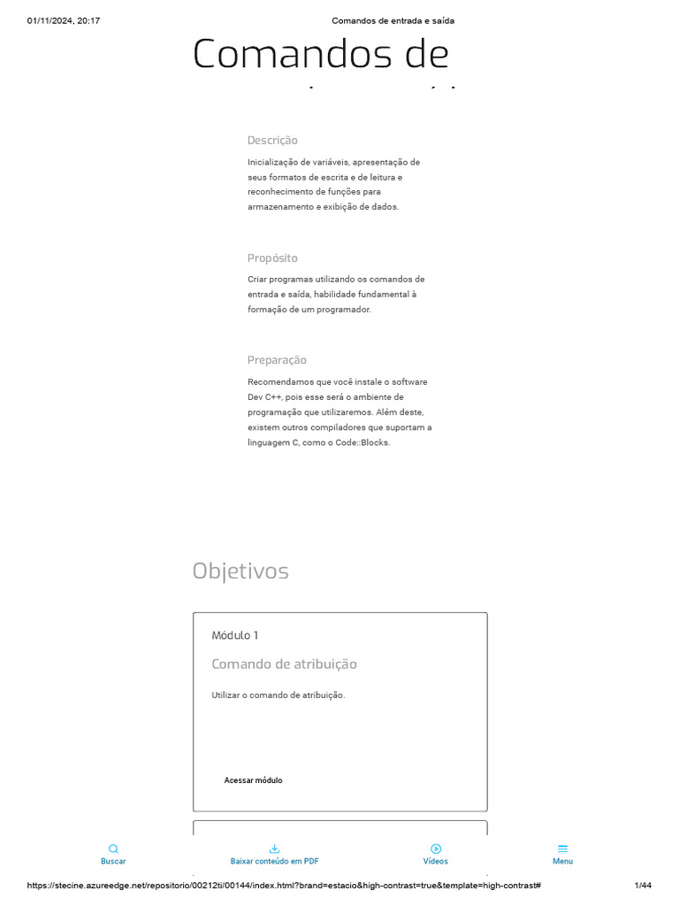 Comandos de Entrada e Saída em C | PDF | C (linguagem de programação ...