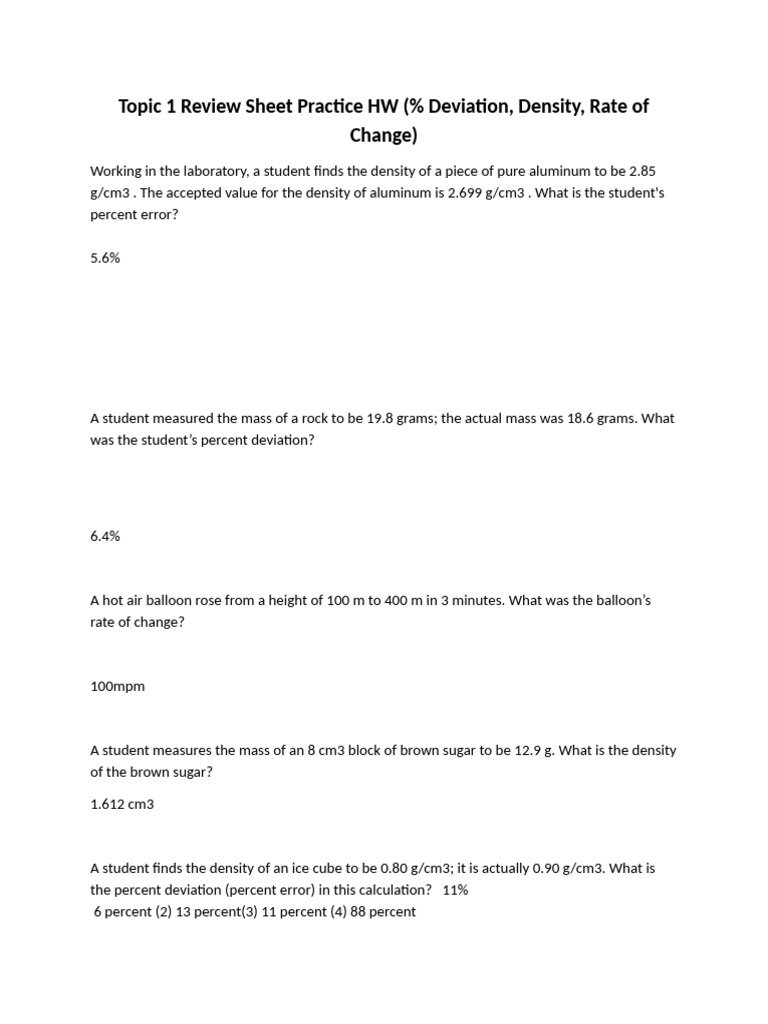 Topic 1 Review Sheet | PDF