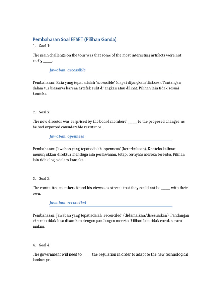Pembahasan Soal EFSET Pilihan Ganda | PDF