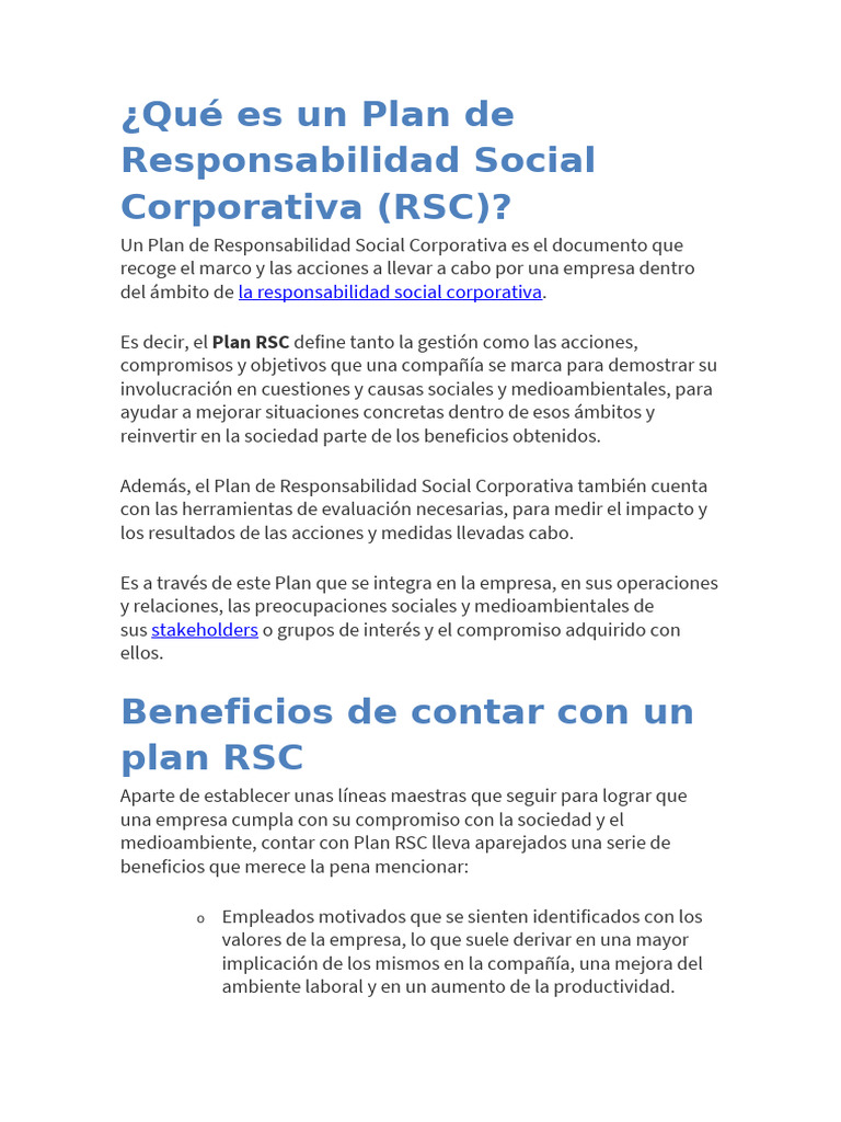 Guía para un Plan de RSC Efectivo | PDF | Responsabilidad social ...