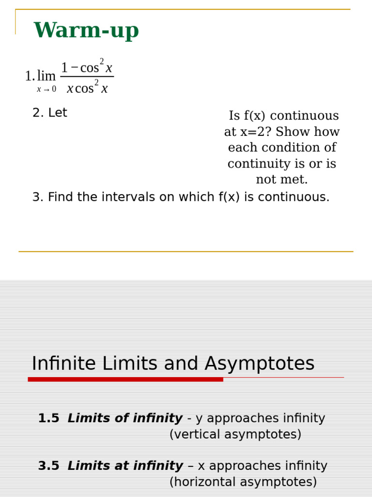1.5 & 3.5 Infinite Limits and Asymptotes | PDF | Asymptote | Discrete ...