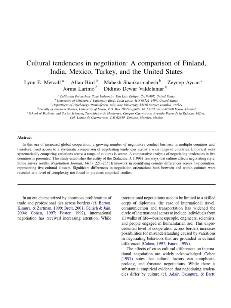 Cultural Difference in Negotiations | PDF | Negotiation | Risk