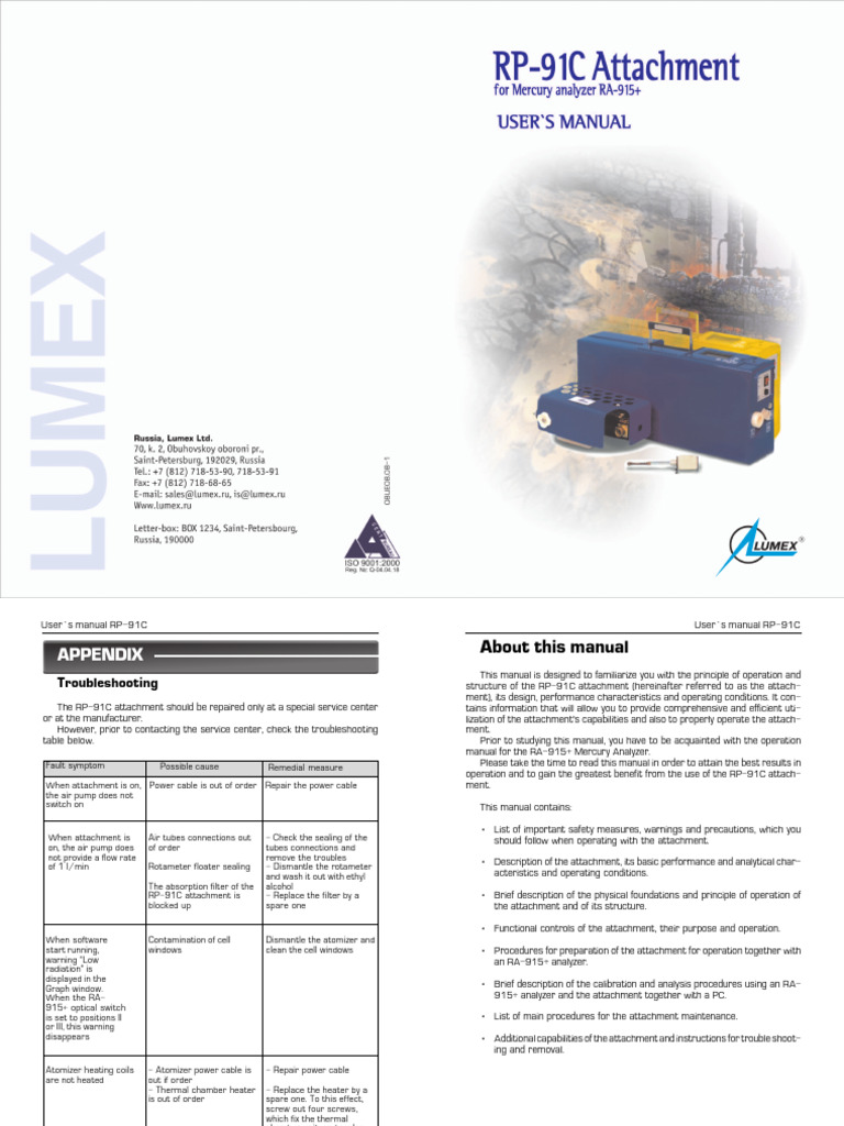 RP-91C Attachment User Manual | PDF | Power Supply | Gases