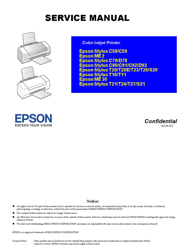 Epson Stylus T21, T24, T27, S21 Color Inkjet Printer Service Manual |  Printer (Computing) | Magenta