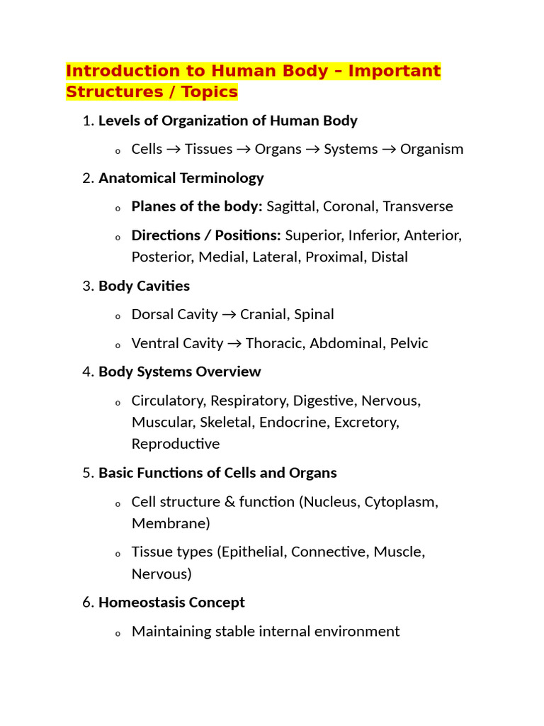 Human Body Structure and Functions Guide | PDF | Epithelium | Skeleton