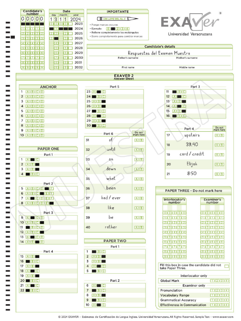 EXAVER 2 - Sample Test ÔÇô Clave de Examen | PDF
