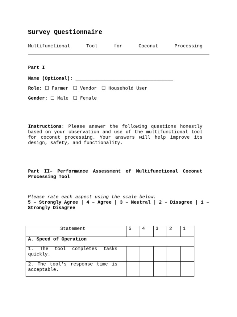 Survey Questionnaire Format | PDF | Usability