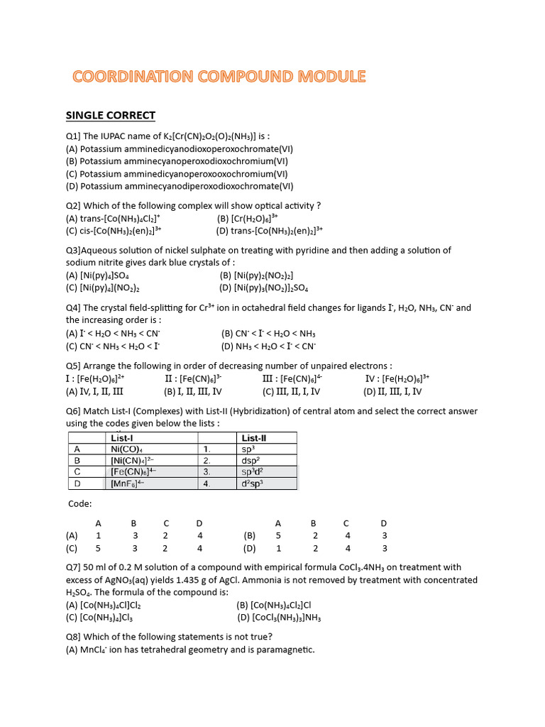 IUPAC Naming and Complex Chemistry Quiz | PDF | Inorganic Chemistry ...