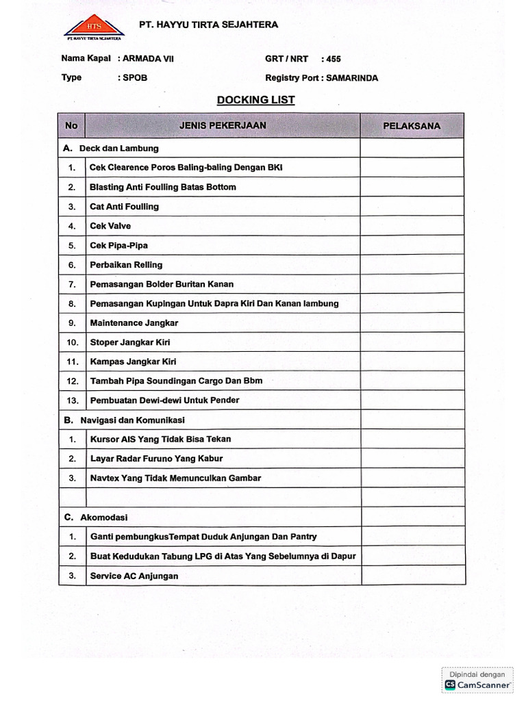 Docking List Aramda Vii | PDF