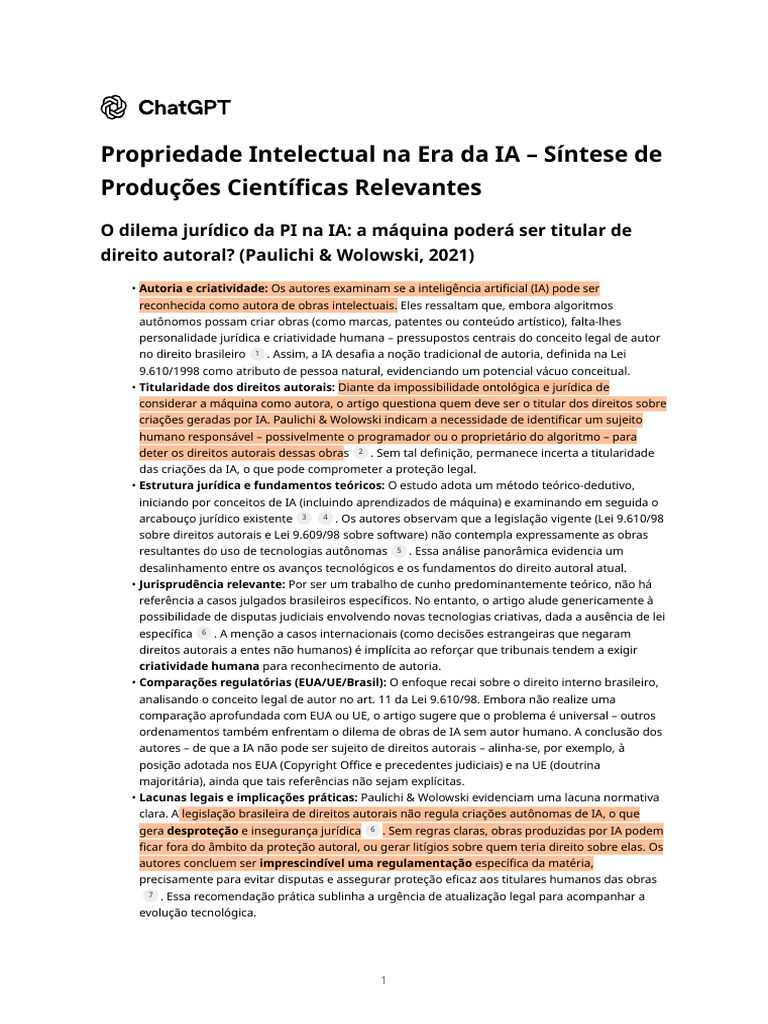Propriedade Intelectual e IA: Desafios Jurídicos | PDF | Direitos ...