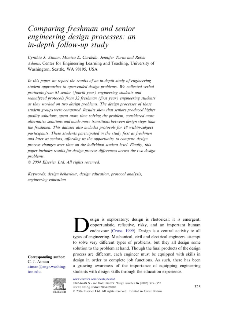 Freshman vs Senior Engineering Design Processes | PDF | Engineering ...