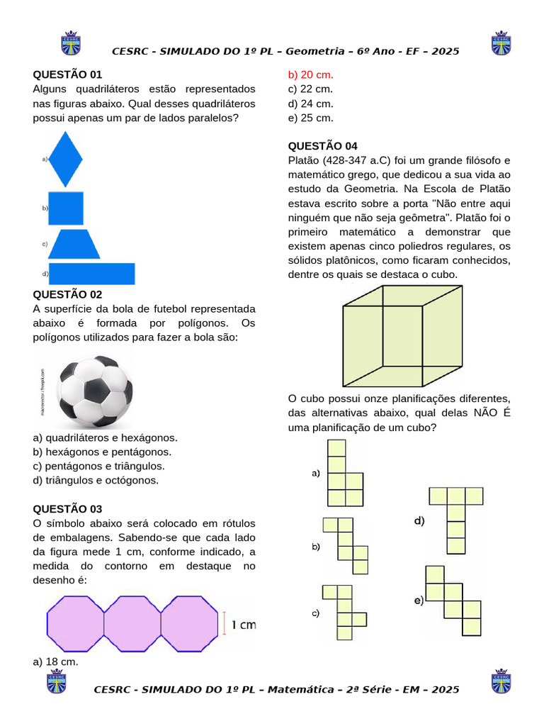 Simulado de Geometria 6º Ano EF 2025 | PDF | Vértice (Geometria ...