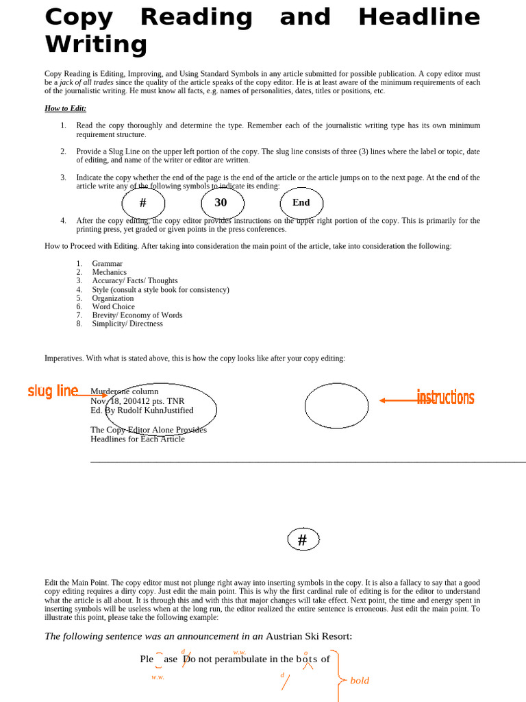 Copyreading and Headline Unit Counts | PDF | Editing | Linguistics