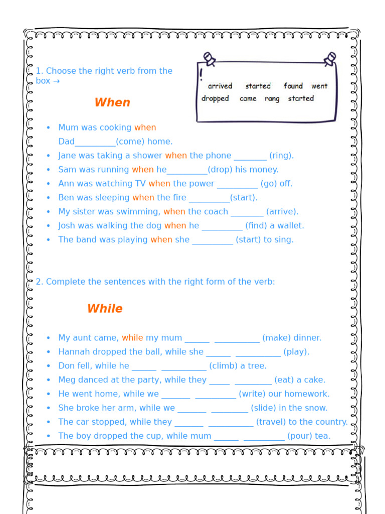 When vs. While: Exercise Worksheet | PDF
